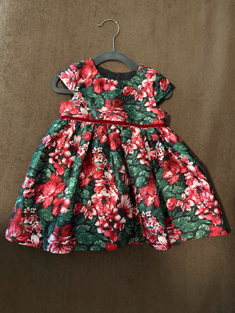 Pippa & Julie Red and Green Floral Fit-and-Flare Dress